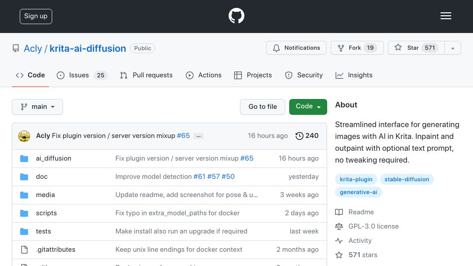 Screenshot of github.com: Krita AI Diffusion