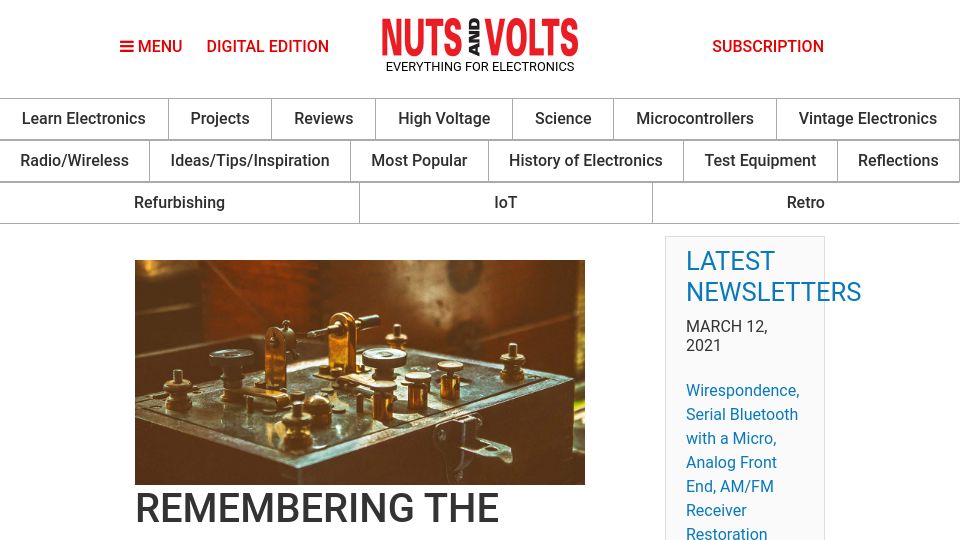 Screenshot of nutsvolts.com: Remembering the Crystal Radio (2020)