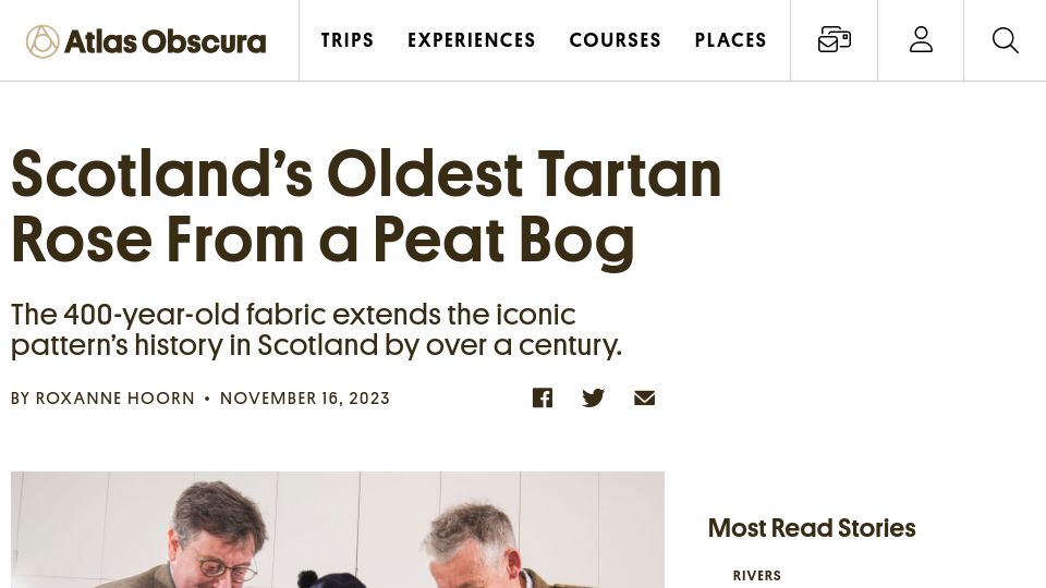 Screenshot of atlasobscura.com: Scotland's Oldest Tartan Rose