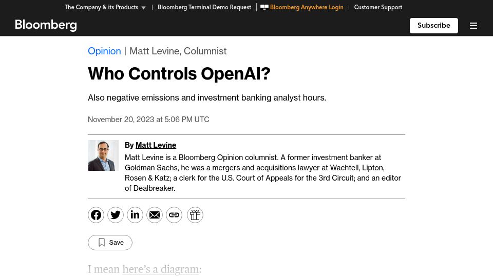 Screenshot of bloomberg.com: Who Controls OpenAI?