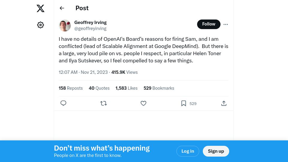 Screenshot of twitter.com: Irving on Helen, Ilya, and Sam