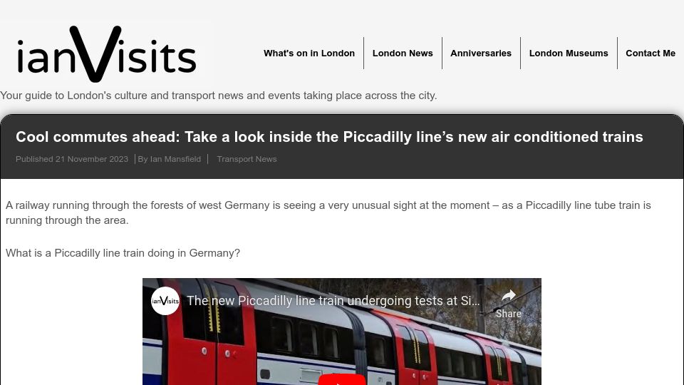 Screenshot of ianvisits.co.uk: The Piccadilly line’s new air conditioned trains
