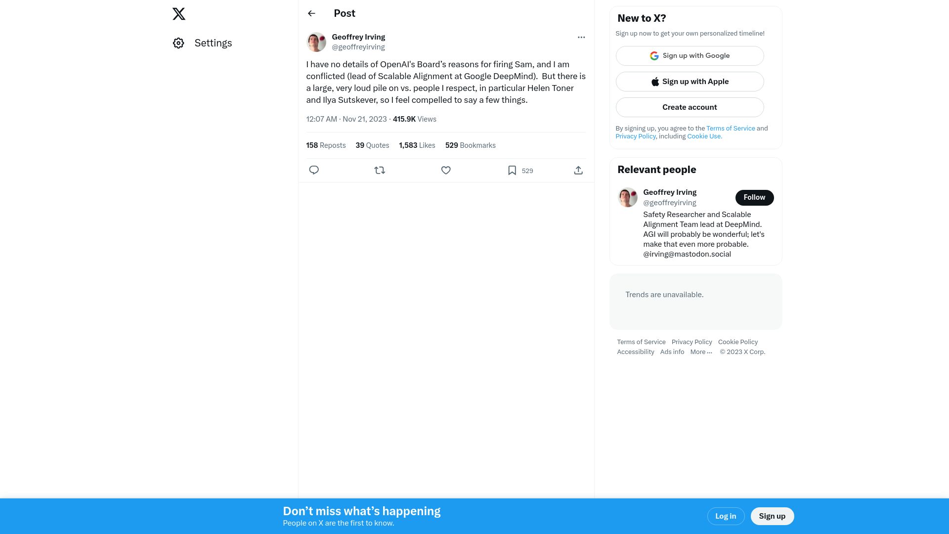 Screenshot of twitter.com: Irving on Helen, Ilya, and Sam