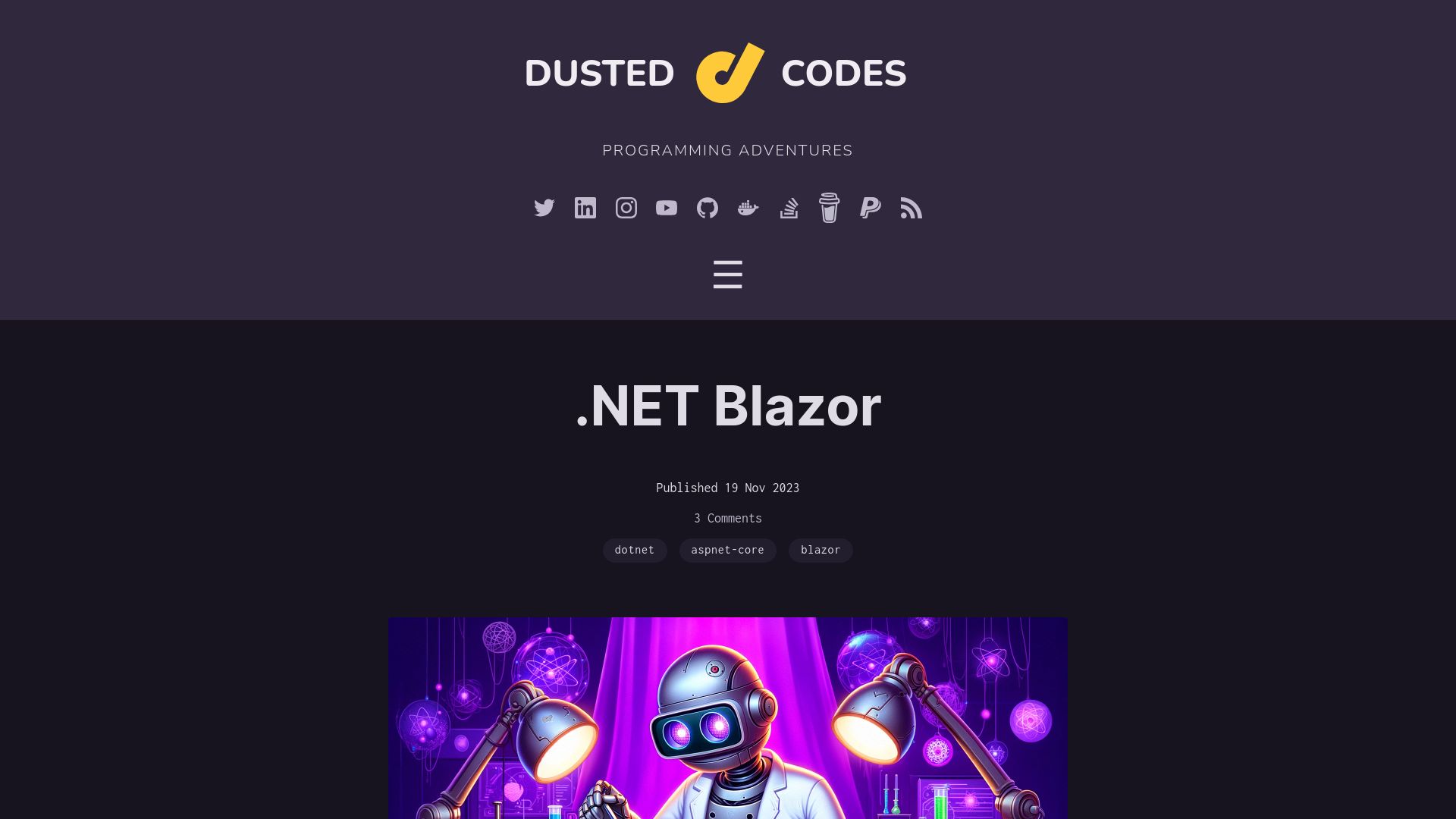 Screenshot of dusted.codes: .NET Blazor