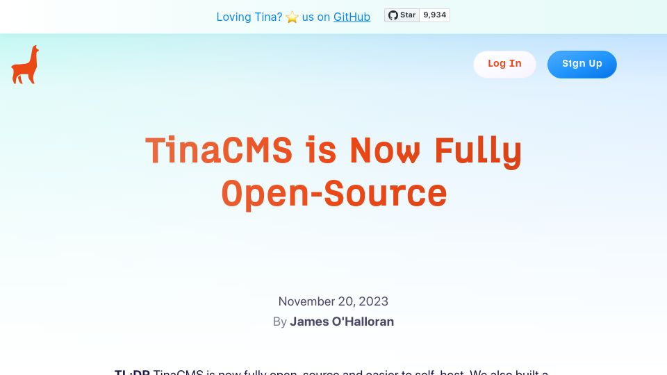 Screenshot of tina.io: TinaCMS Is Now Open-Source