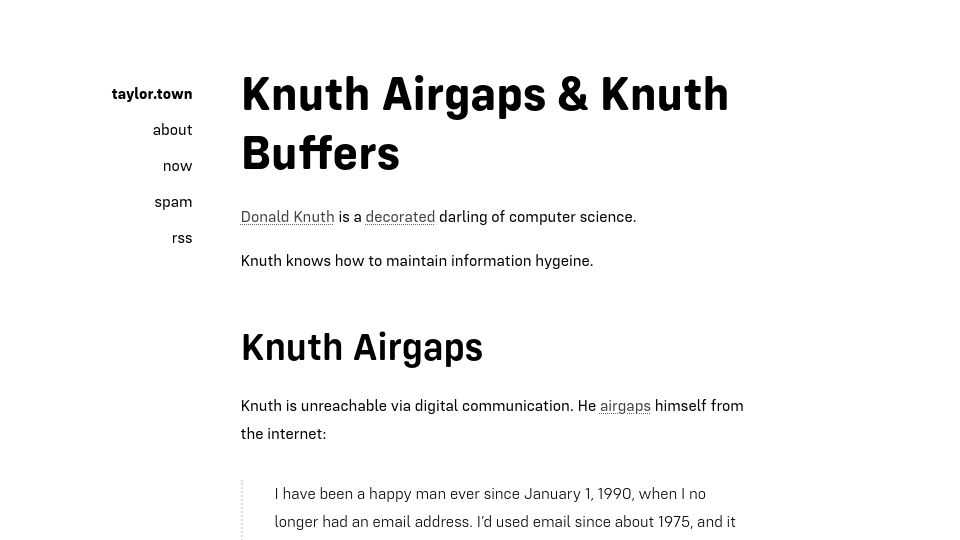 Screenshot of taylor.town: Knuth Airgaps and Knuth Buffers