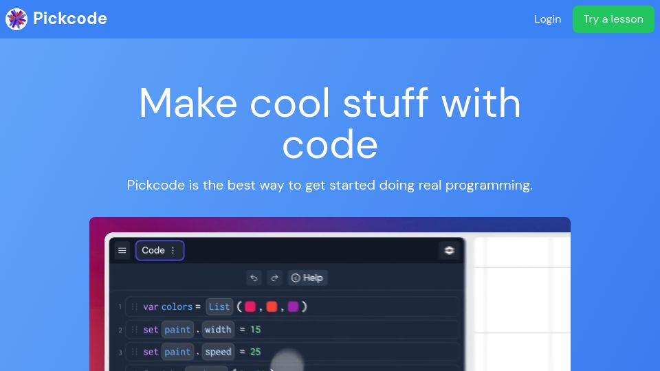 Screenshot of pickcode.io: Show HN: New visual language for teaching kids to code