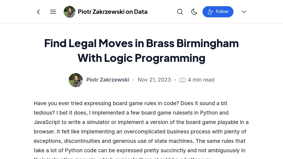 Screenshot of blog.pzakrzewski.com: Find Legal Moves in Brass Birmingham with Datalog