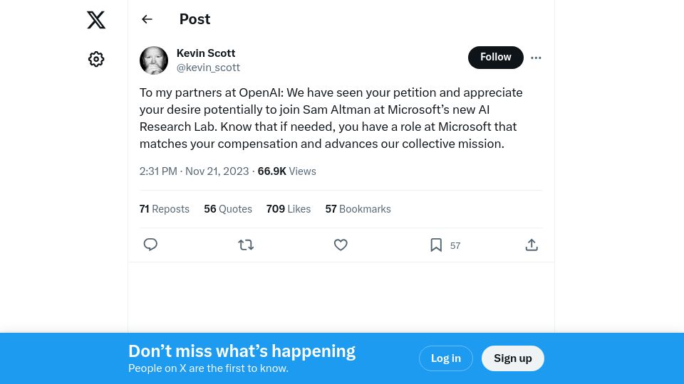 Screenshot of twitter.com: If needed, you have a role at Microsoft that matches your compensation