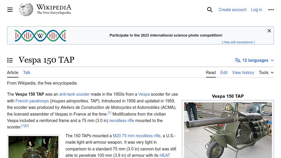 Screenshot of en.wikipedia.org: Anti Tank Vespa
