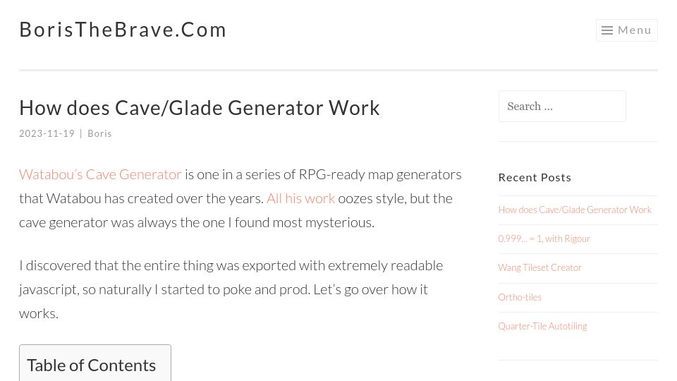 Screenshot of boristhebrave.com: How does Cave/Glade Generator Work