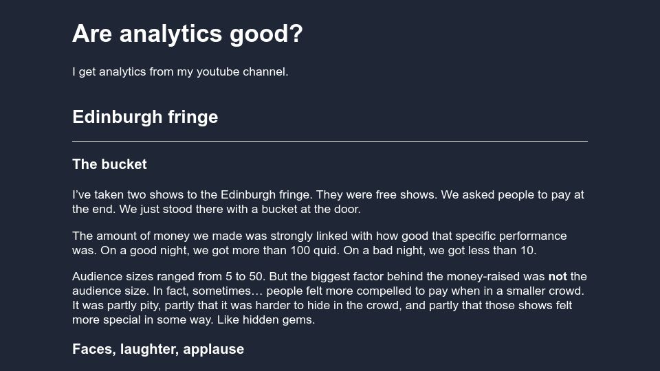 Screenshot of todepond.com: Are analytics good?