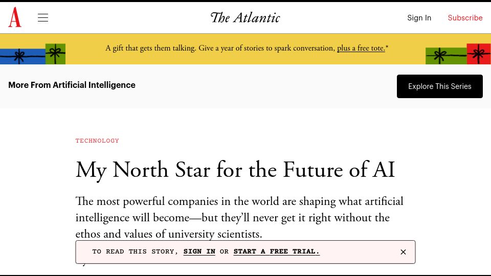 Screenshot of theatlantic.com: My north star for the future of AI