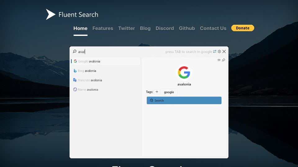Screenshot of fluentsearch.net: Fluent Search