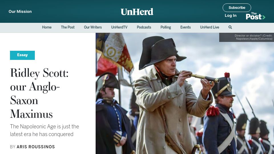 Screenshot of unherd.com: Ridley Scott: Our Anglo-Saxon Maximus