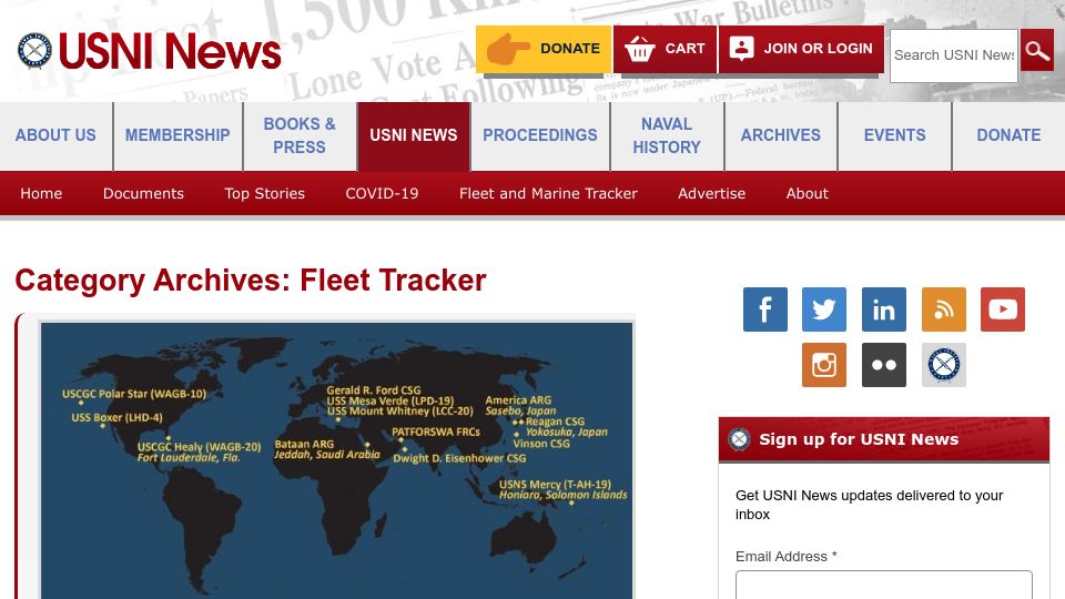 Screenshot of news.usni.org: U.S. Naval Institute Fleet Tracker