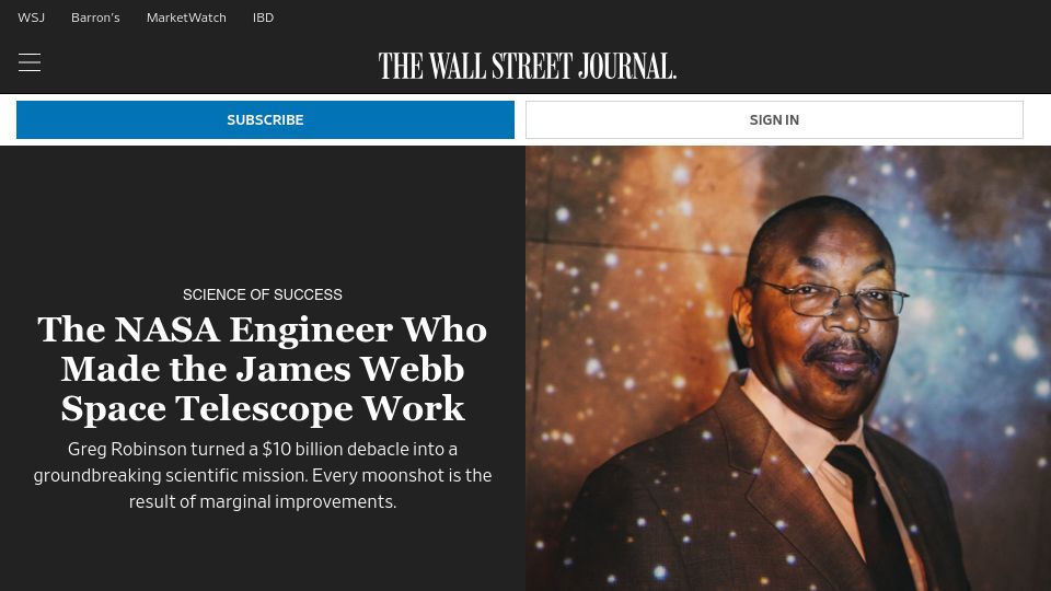 Screenshot of wsj.com: The NASA engineer who made the James Webb Space Telescope work (2022)