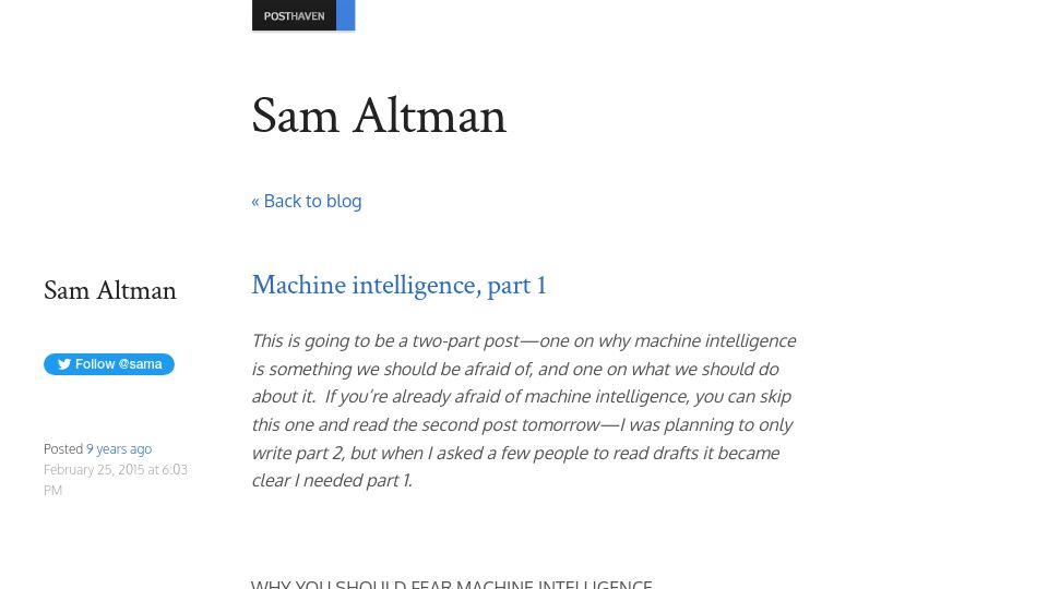 Screenshot of blog.samaltman.com: Machine intelligence (2015)