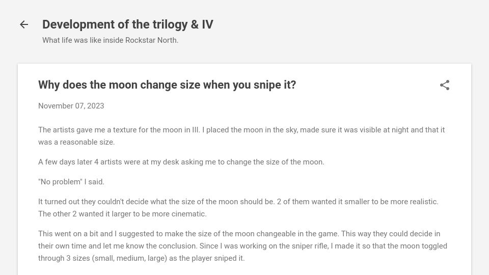 Screenshot of insiderockstarnorth.blogspot.com: Why does the moon change size when you snipe it in GTA?