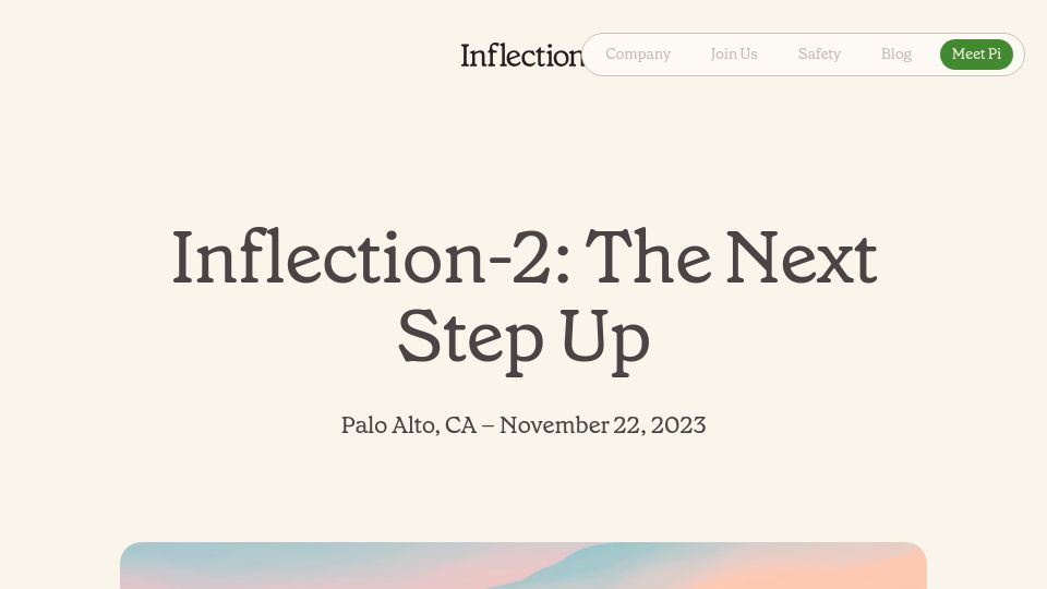 Screenshot of inflection.ai: Inflection-2: the next step up