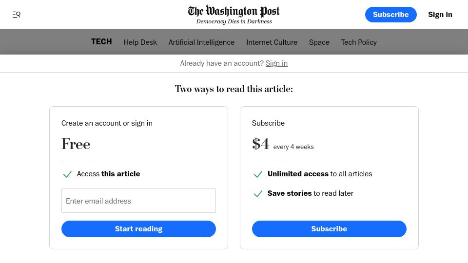 Screenshot of washingtonpost.com: Before OpenAI, Sam Altman was fired from Y Combinator by his mentor