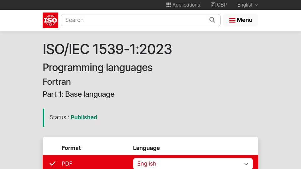 Screenshot of iso.org: Fortran 2023
