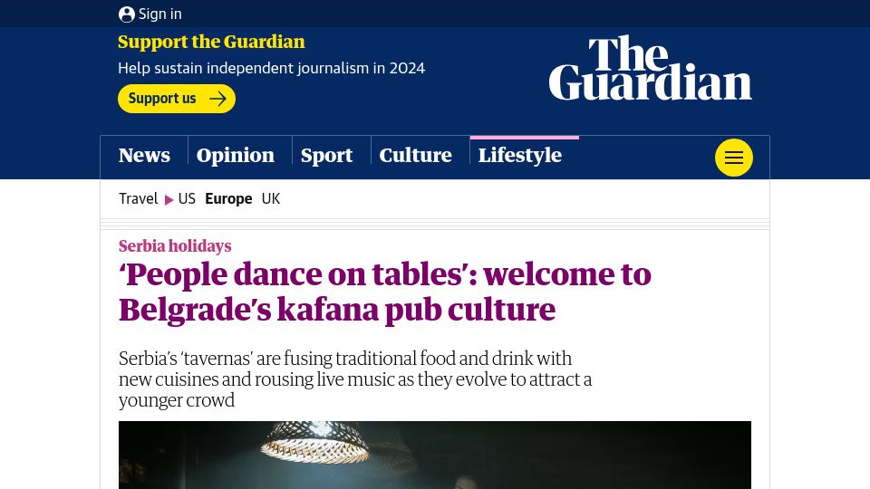 Screenshot of theguardian.com: Belgrade's kafana pub culture