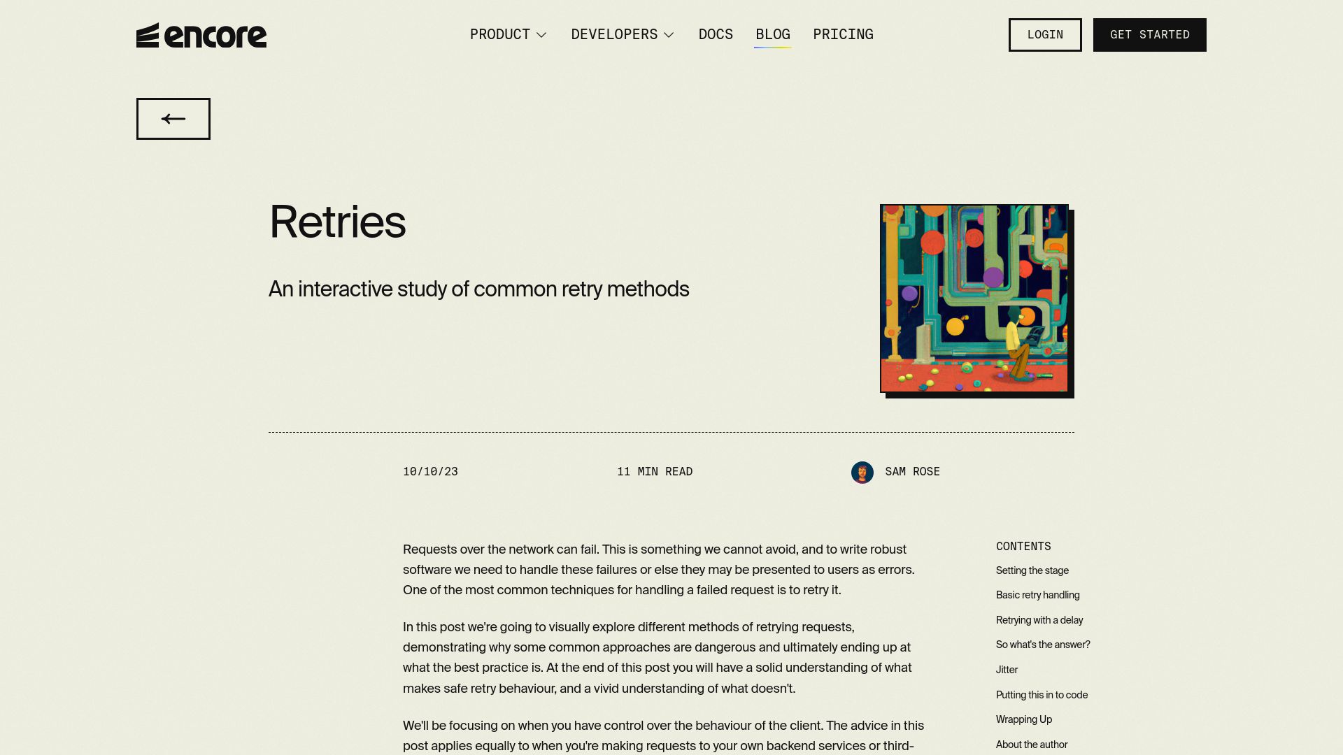 Screenshot of encore.dev: Retries – An interactive study of request retry methods