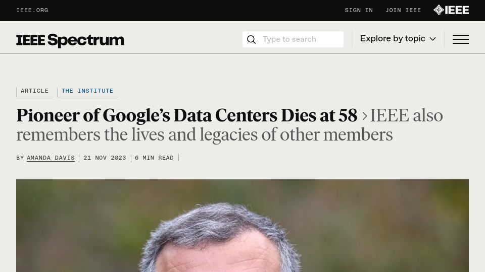 Screenshot of spectrum.ieee.org: Luiz André Barroso has died