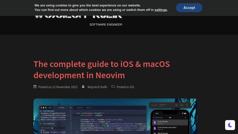 Screenshot of wojciechkulik.pl: The complete guide to iOS and macOS development in Neovim