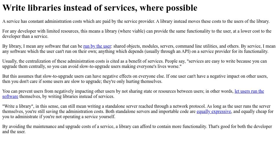 Screenshot of catern.com: Write libraries instead of services, where possible