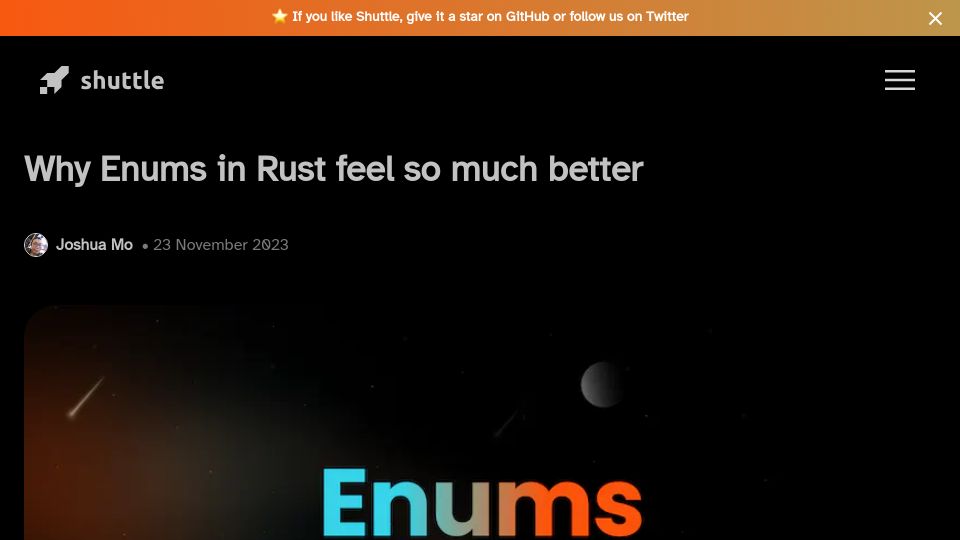 Screenshot of shuttle.rs: Enums in Rust – and why they feel better