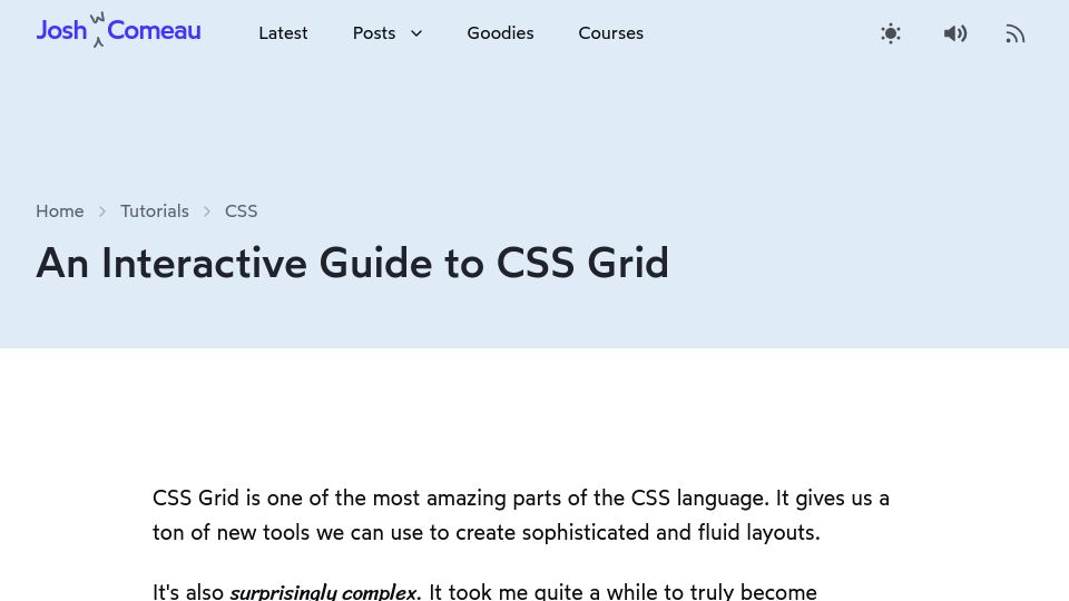 Screenshot of joshwcomeau.com: An Interactive Guide to CSS Grid