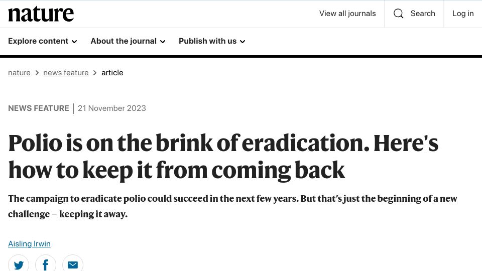 Screenshot of nature.com: Polio is on the brink of eradication