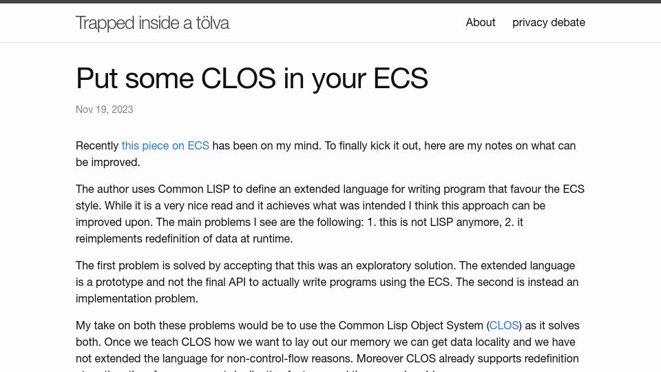 Screenshot of edoput.it: Put some CLOS in your ECS
