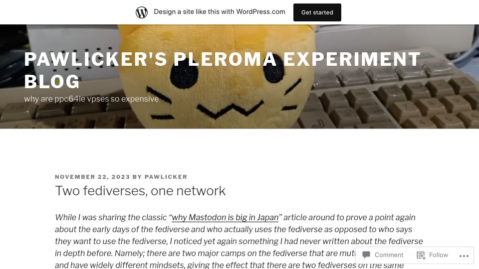 Screenshot of pleromanonx86.wordpress.com: Two Fediverses, One Network