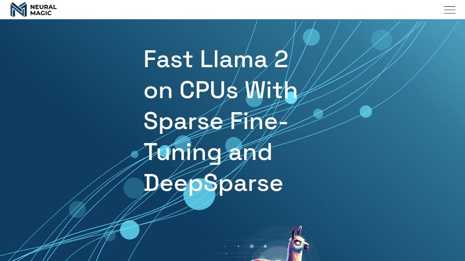 Screenshot of neuralmagic.com: Fast Llama 2 on CPUs with Sparse Fine-Tuning and DeepSparse