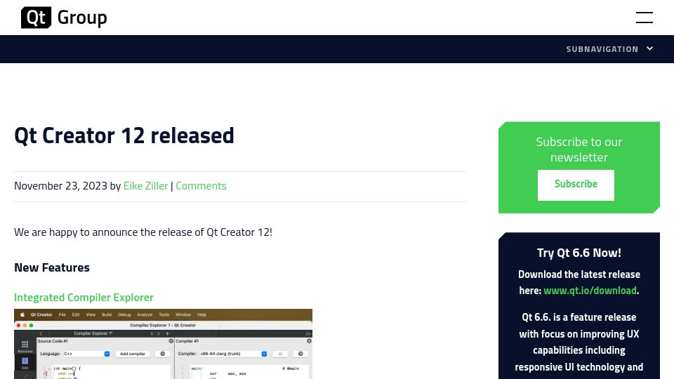 Screenshot of qt.io: Qt Creator 12 Released