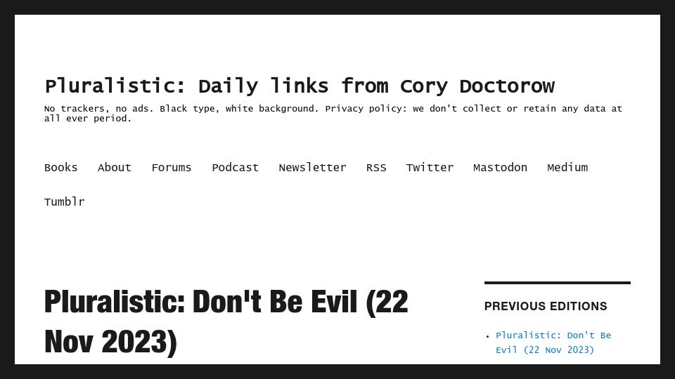 Screenshot of pluralistic.net: The Great Enshittening