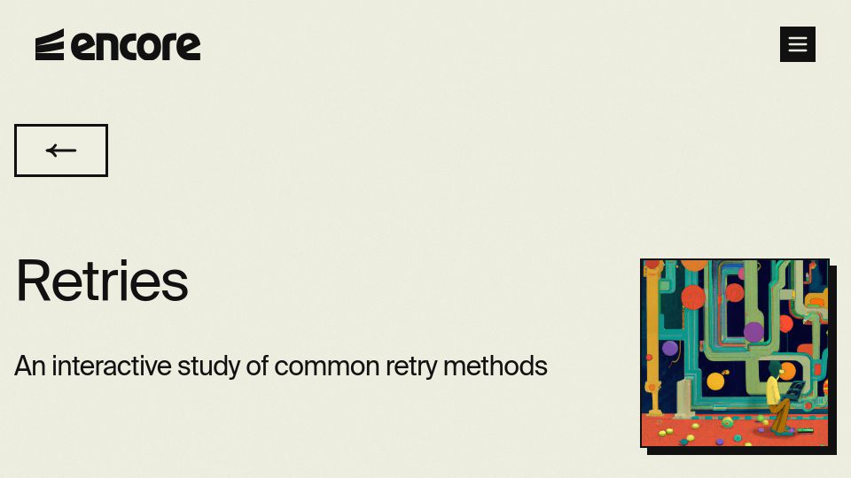 Screenshot of encore.dev: Retries – An interactive study of request retry methods