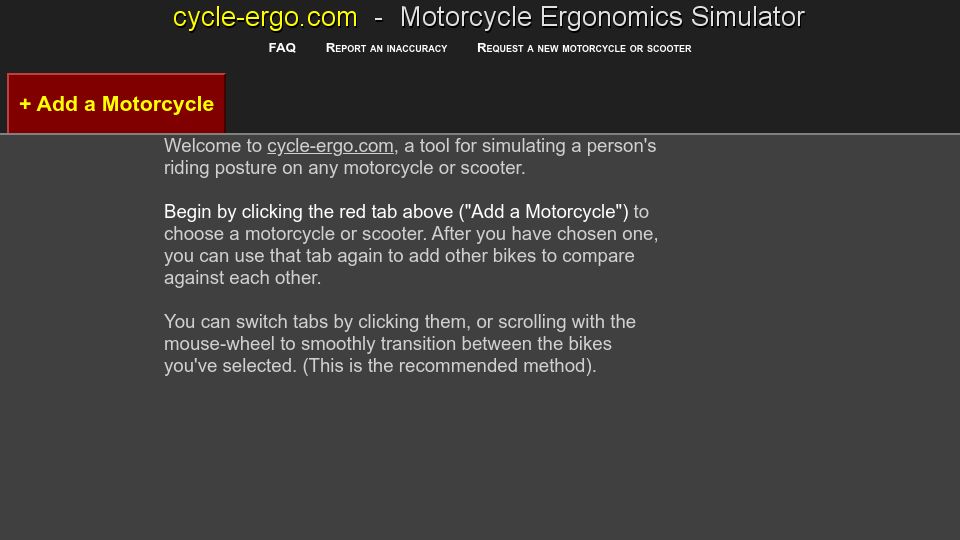 Screenshot of cycle-ergo.com: Motorcycle Ergonomics