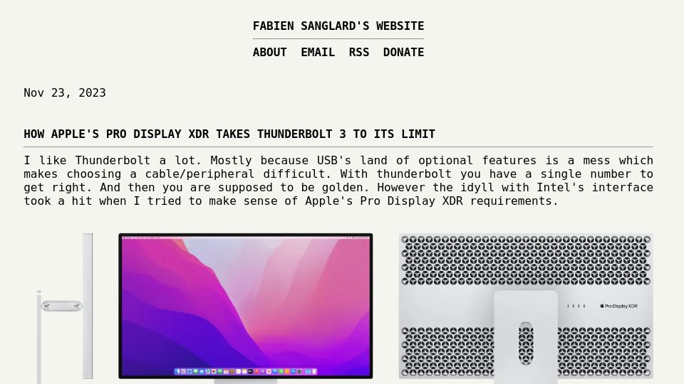 Screenshot of fabiensanglard.net: Apple's Pro Display XDR takes Thunderbolt 3 to its limit