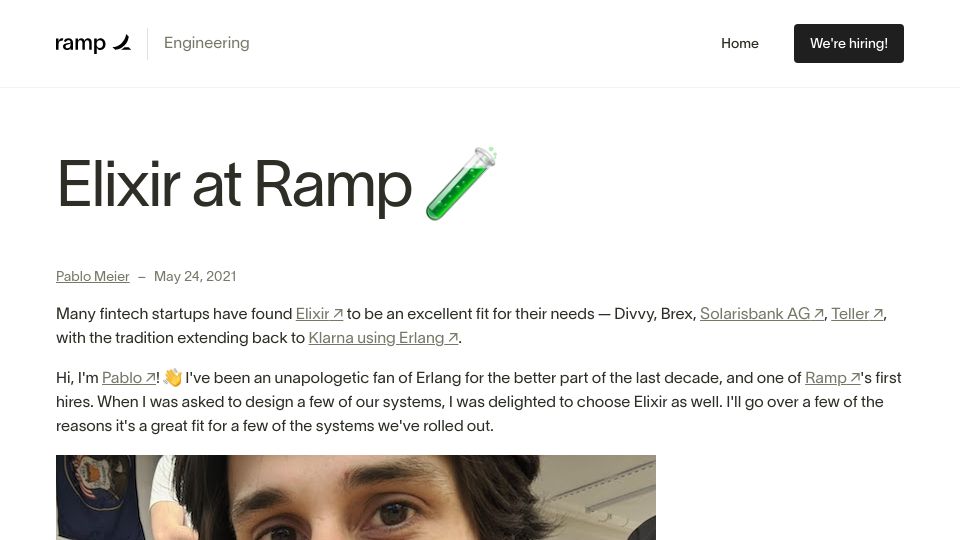 Screenshot of engineering.ramp.com: Elixir at Ramp
