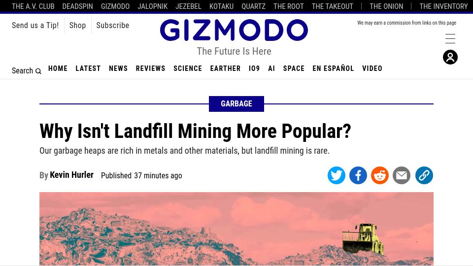 Screenshot of gizmodo.com: Why Isn't Landfill Mining More Popular?