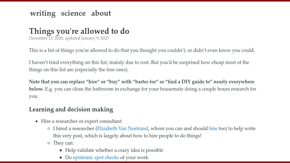 Screenshot of milan.cvitkovic.net: Things you're allowed to do (2020)