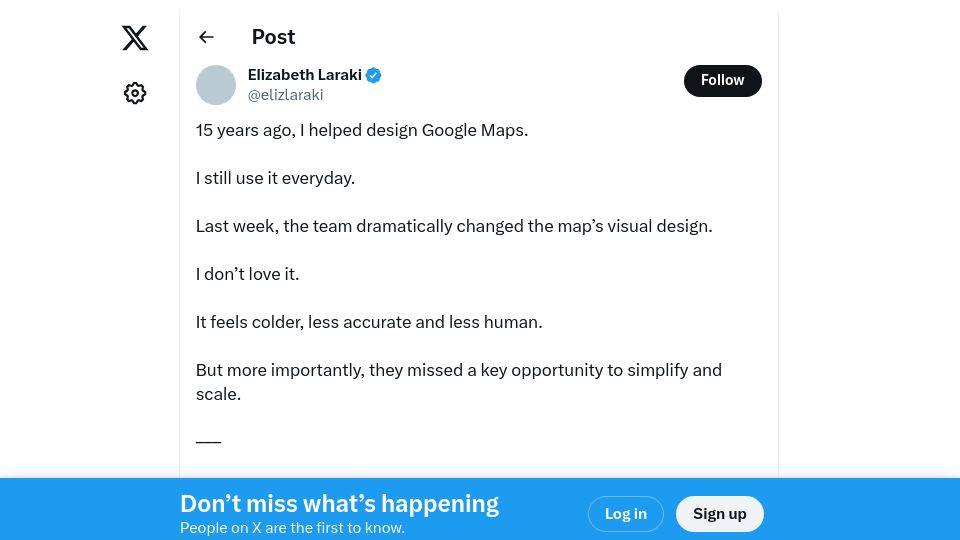 Screenshot of twitter.com: 15 years ago, I helped design Google Maps