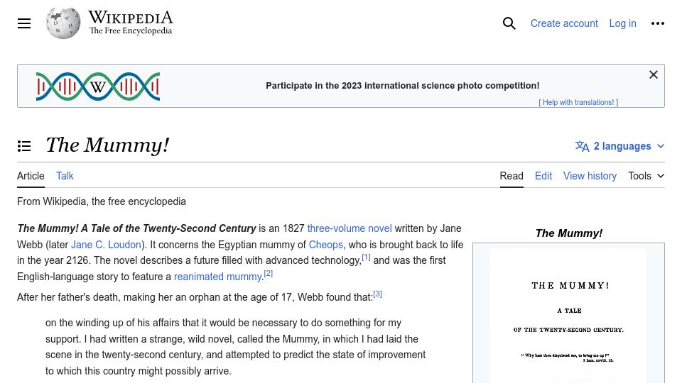 Screenshot of en.wikipedia.org: The Mummy