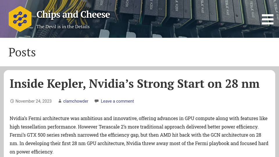 Screenshot of chipsandcheese.com: Kepler, Nvidia's Strong Start on 28 nm