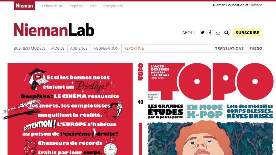 Screenshot of niemanlab.org: Topo magazine uses comics to tell the news to French teens