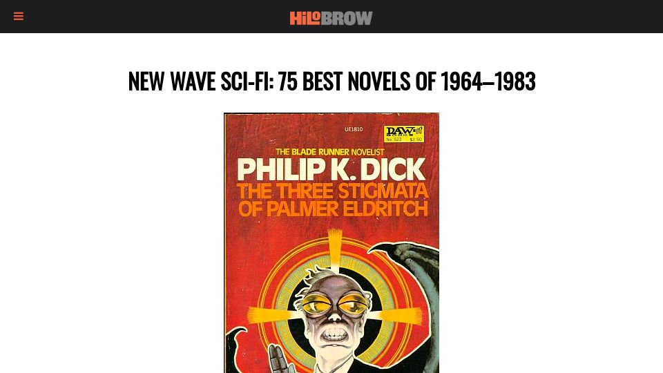 Screenshot of hilobrow.com: New Wave Sci-Fi: 75 Best Novels of 1964–1983